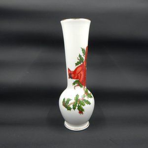 Lefton China Cardinal Yuletide Holly Berry Bud Vase Ivory Gold Trim Small 0107